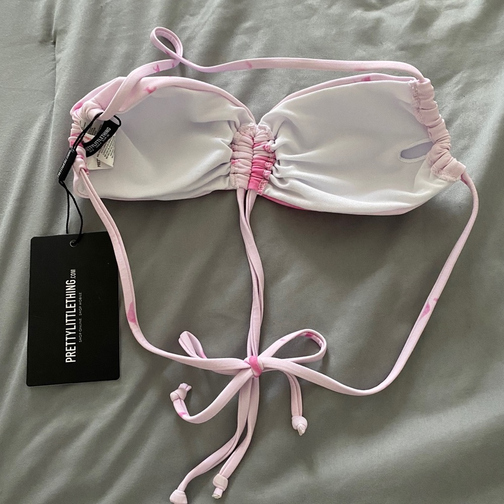 Pink & White Tie-Dye Ruched Bikini Top - Picture 5 of 5